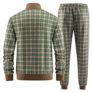 W JIANWANG Track Suits for Men Set Jogging Tracksuit Mens Sweatsuits 2 Piece Sport Plaid Jogger Sweat Suits Sports Clothes Jackets and Pants Two-piece Outfits Green JW-2601-XL