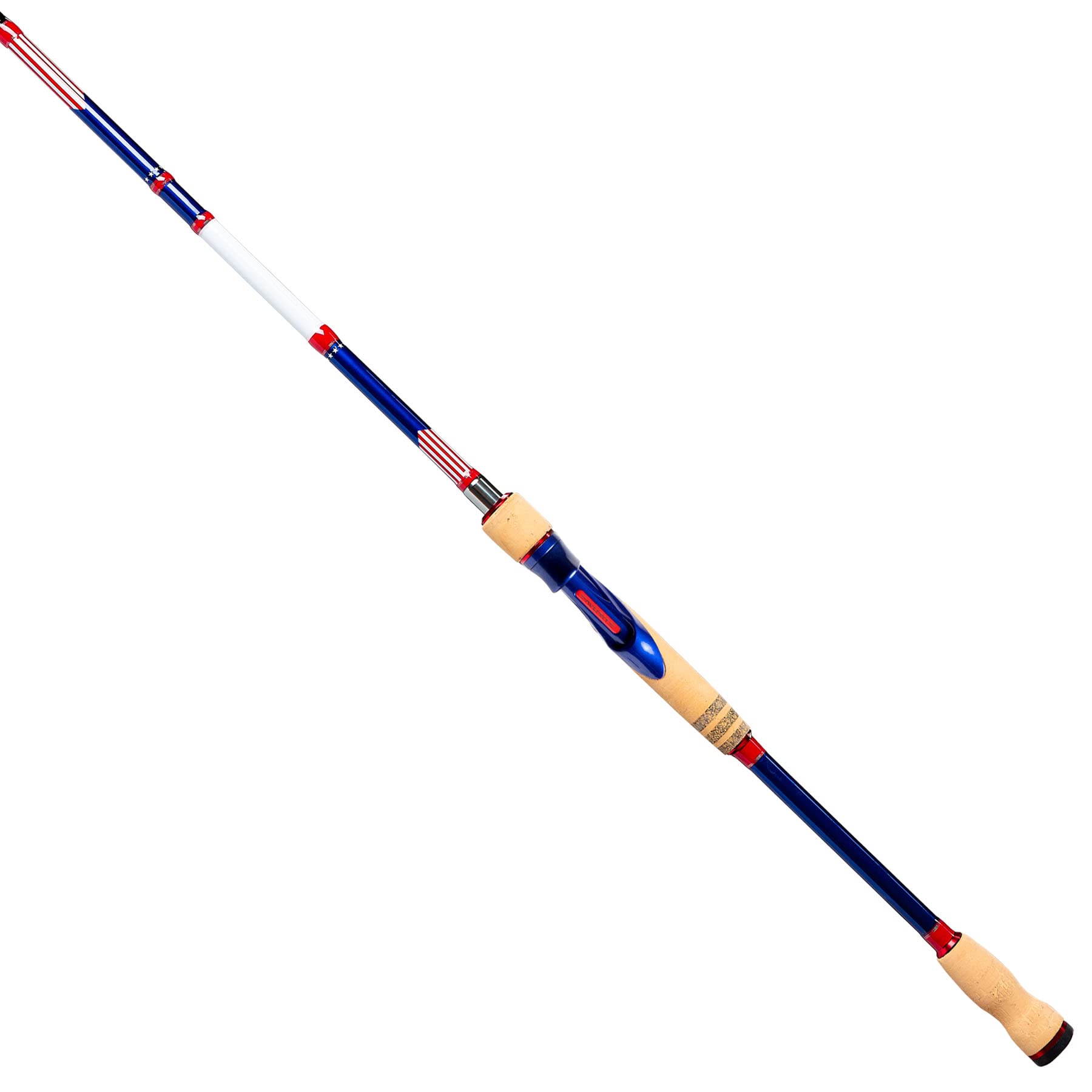 Defender Spinning Rod, 7'3" Rod Length, American Flag Design to Show Country Pride, Spinning Rod, One Piece Rod, Cork Handles