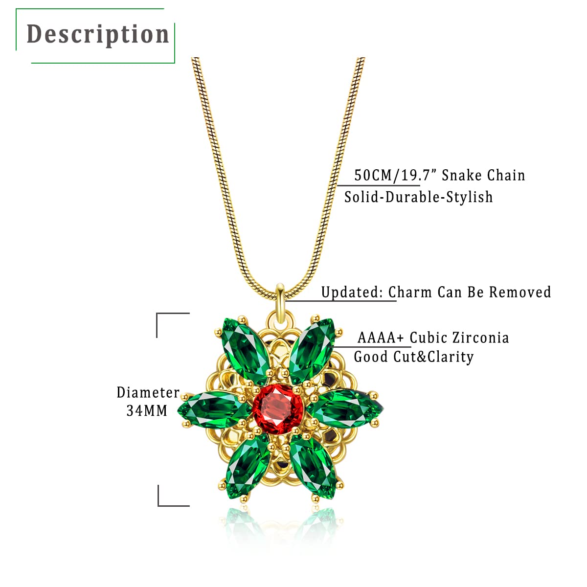 Confede Anastasia Necklace-Lost Princess Inspired Together In Paris Emerald Stone Flower Necklace for Women, Green