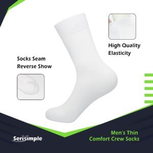 SERISIMPLE Viscose Bamboo Dress Men Sock Thin Soft Crew Anti Odor Lightweight Sock Breathable Comfort Cool soft Sock 5 Pairs (US, Alpha, Large, Regular, Regular, White)