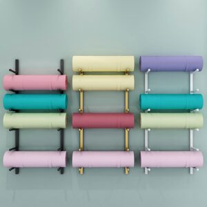 LHRUI Yoga Mat Holder Yoga Mat Rack Wall Mount Exercise Mats Storage Holder, Gym Studio Bedroom Garage Iron Foam Roller Racks, Including All Mounting Accessories (Color : Gold)