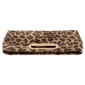 Leopard Print Faux Fur Top Handle Clutch, Mustard