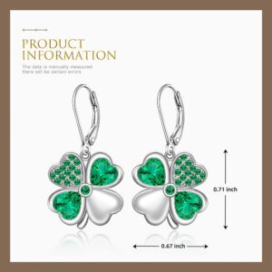 St Patricks Day Shamrock Earrings for Women Sterling Silver Four Leaf Clover Earrings Green Heart Cubic Zirconia Valentine Mothers Day Irish Shamrock Gifts