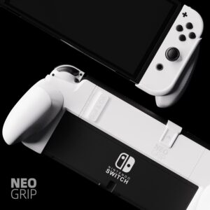 Skull & Co. NeoGrip: an Ergonomic Grip Hard Shell with Replaceable Grips [to fit All Hands Sizes] for Nintendo Switch OLED and Regular Model [No Carrying Case] - White