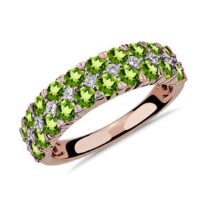 Jewelrygift 14K Rose Gold Plated Half Eternity Band Ring Natural Peridot Gtone Daily Wear, Office Wear, Party Wear Wedding Jewelry Beautiful Gift for Women and Ring : 8.5