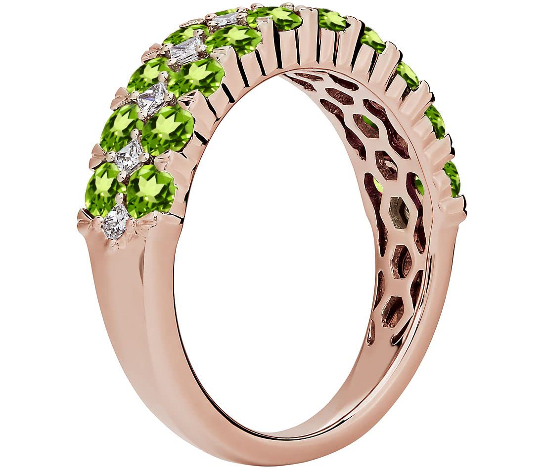 Jewelrygift 14K Rose Gold Plated Half Eternity Band Ring Natural Peridot Gtone Daily Wear, Office Wear, Party Wear Wedding Jewelry Beautiful Gift for Women and Ring : 8.5