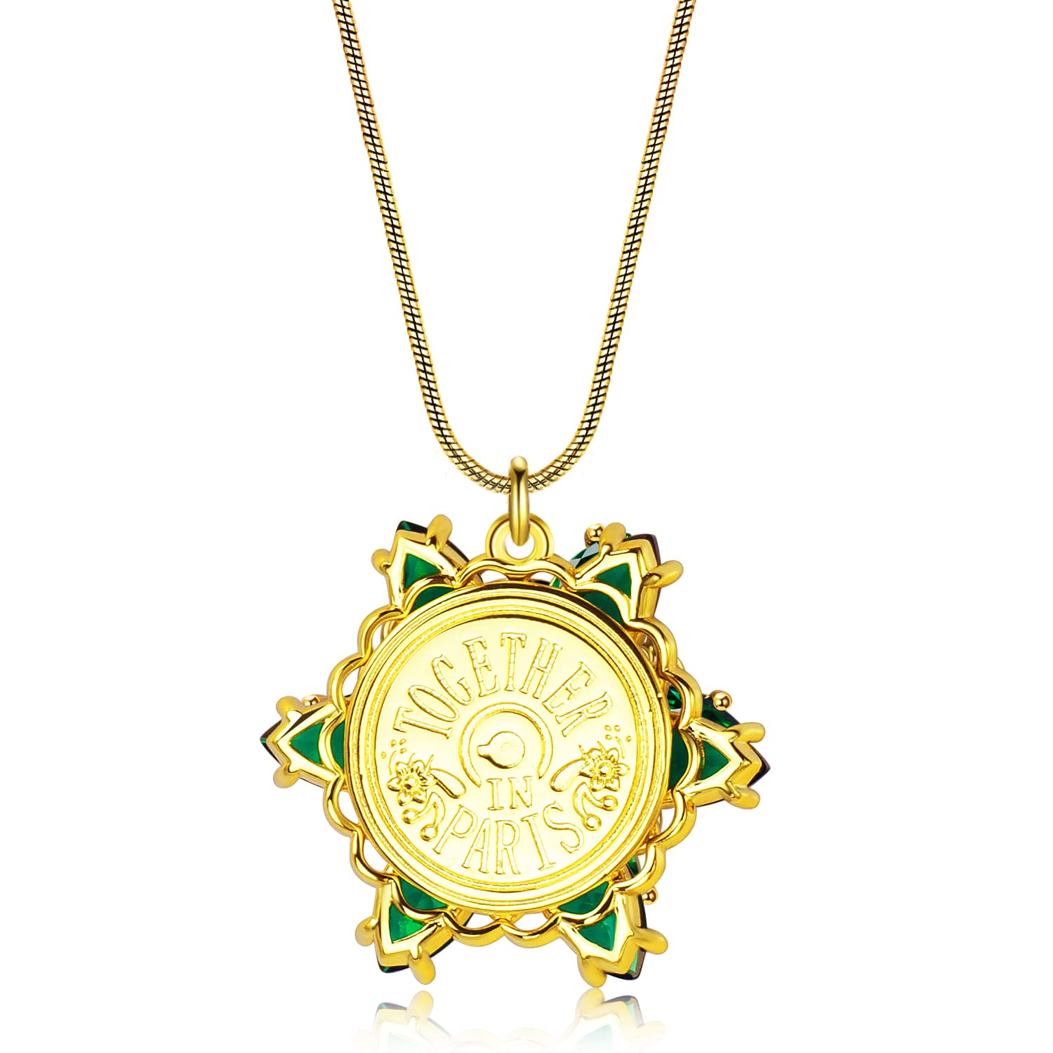 Confede Anastasia Necklace-Lost Princess Inspired Together In Paris Emerald Stone Flower Necklace for Women, Green