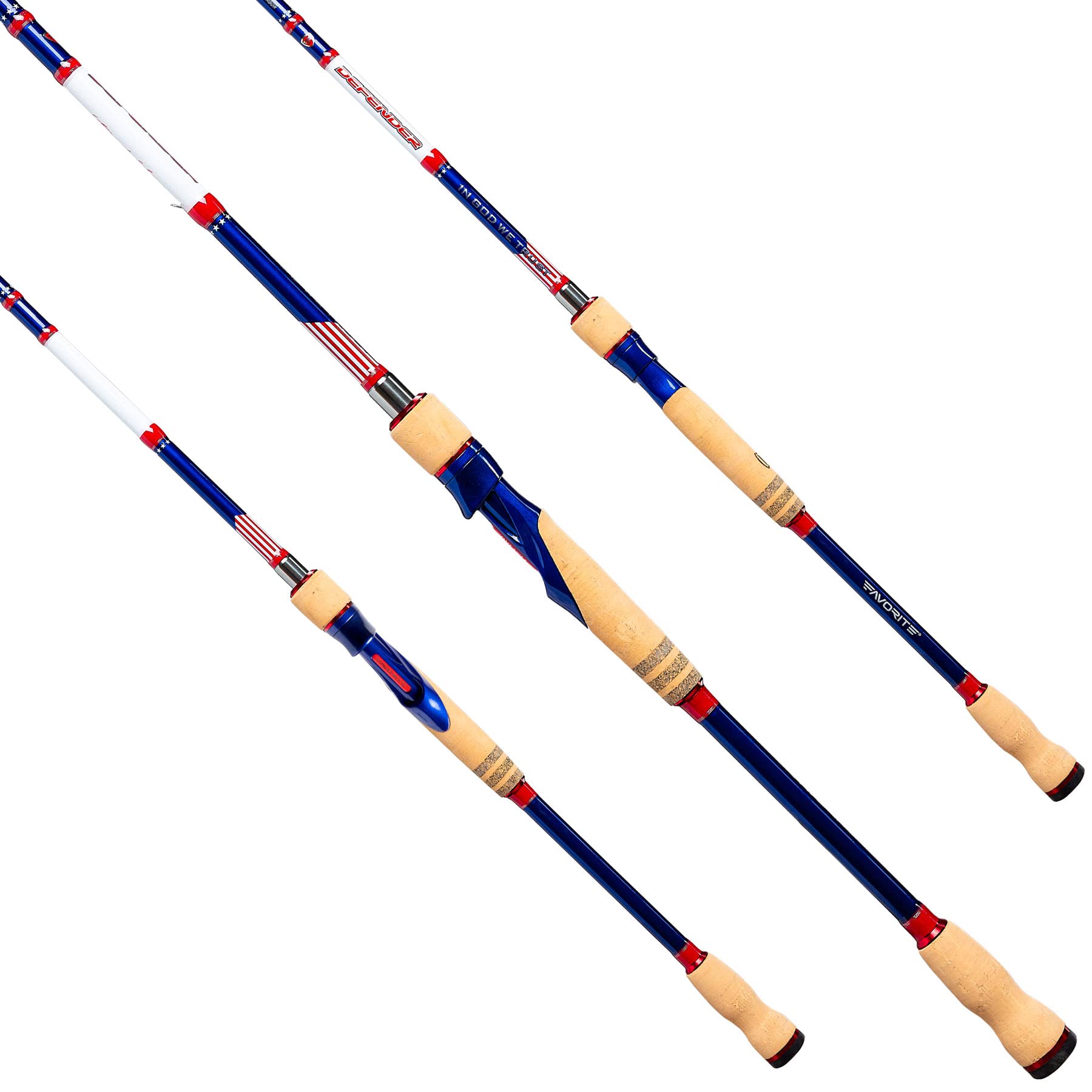 Defender Spinning Rod, 7'3" Rod Length, American Flag Design to Show Country Pride, Spinning Rod, One Piece Rod, Cork Handles