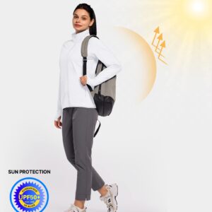 Women UPF 50+ UV Sun Protection Shirt Long Sleeve Golf Light Jacket SPF Hiking Running Shirts with Zip Pockets White XXL