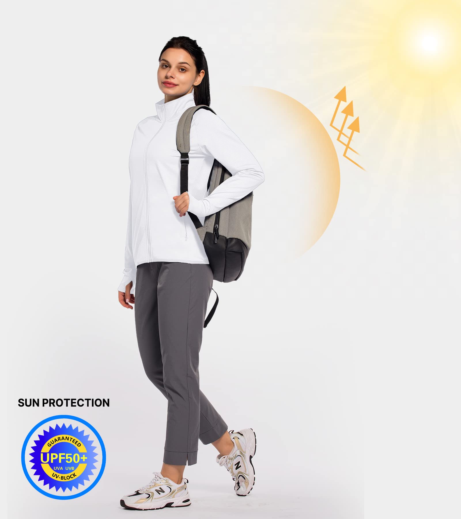 Women UPF 50+ UV Sun Protection Shirt Long Sleeve Golf Light Jacket SPF Hiking Running Shirts with Zip Pockets White XXL