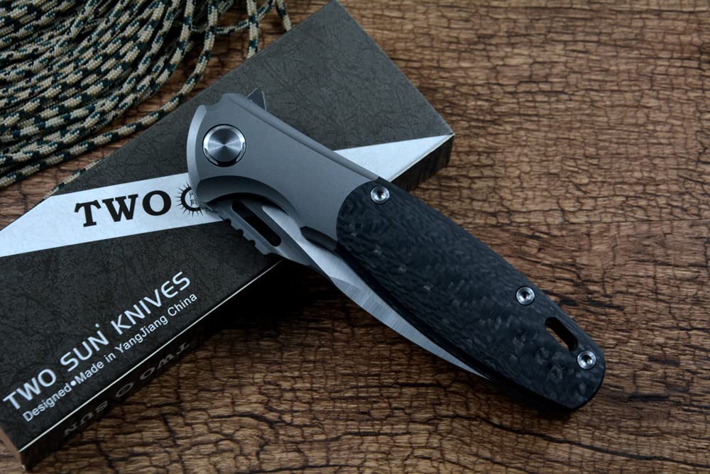 TWO SUN Pocket Knives M390 Blade Titanium Carbon Fiber Handle for Tactical Hunting Gift TS162