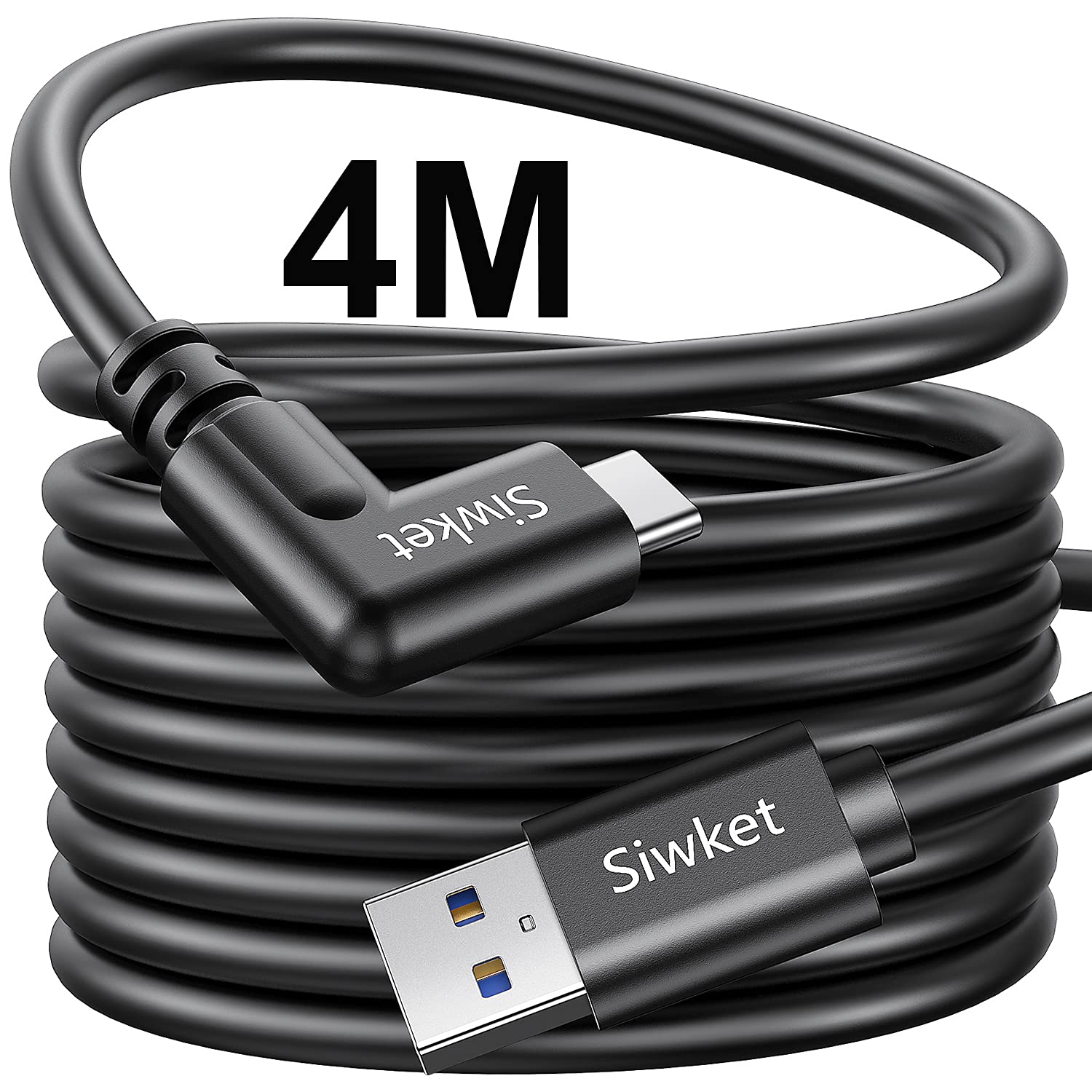 Siwket USB C Link Cable 13ft/4m, USB3.0 A to USB Type C Cable 90 Degree 5Gbps Data Transfer USB C Charging Cable for Quest 1/2, Virtual Reality Headset Galaxy S21 S20 Note20