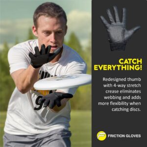 Friction Gloves - Ultimate Frisbee Gloves - Rubberized Palm & Fingers for Amazing Grip in All Conditions - Play Your Best in Any Weather (Adult Small)