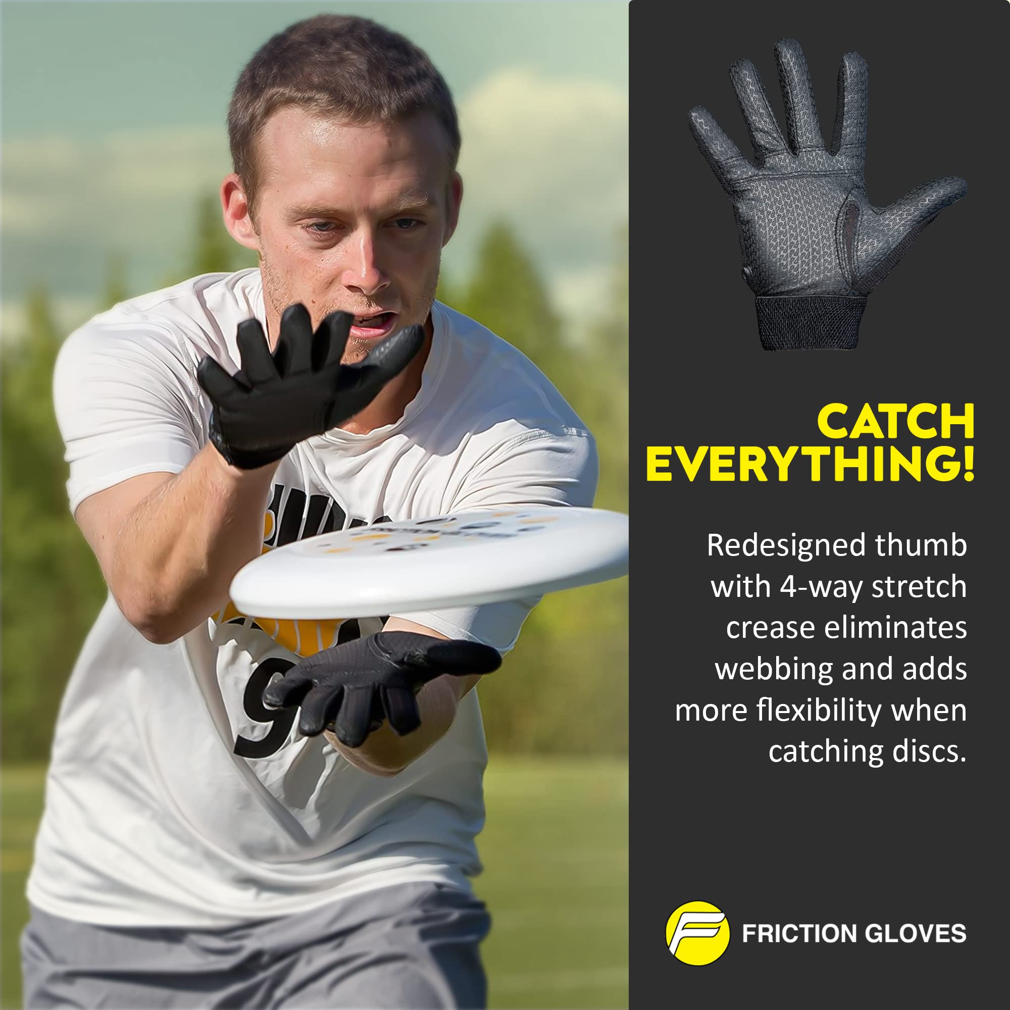 Friction Gloves - Ultimate Frisbee Gloves - Rubberized Palm & Fingers for Amazing Grip in All Conditions - Play Your Best in Any Weather (Adult Small)