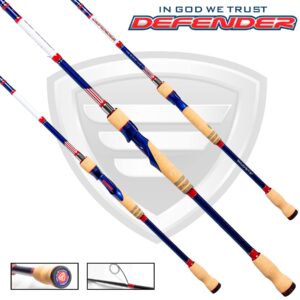 Defender Spinning Rod, 7'3" Rod Length, American Flag Design to Show Country Pride, Spinning Rod, One Piece Rod, Cork Handles