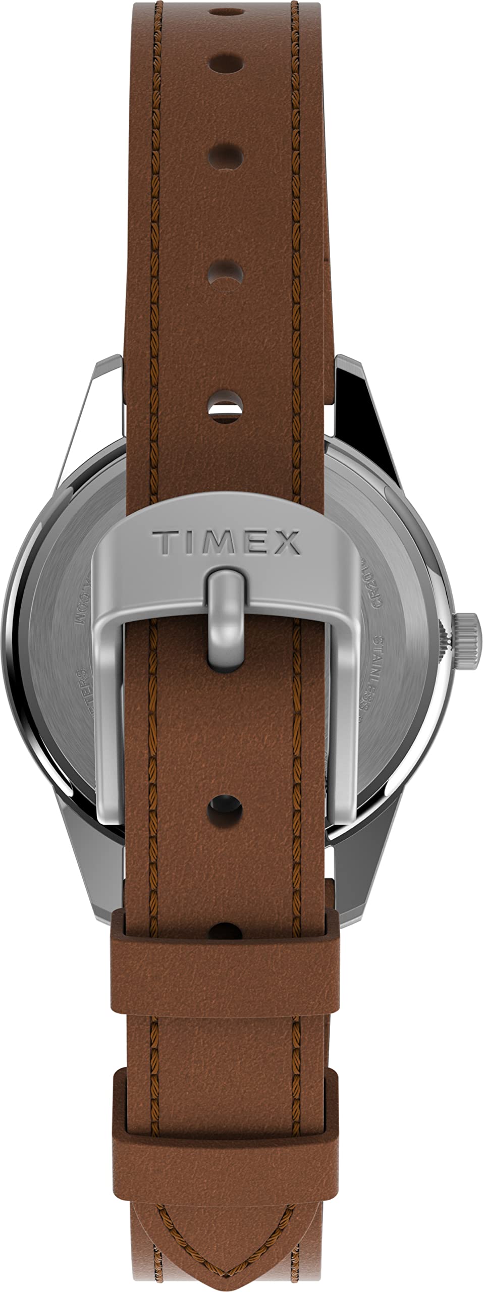 Timex x Peanuts Expedition Scout 40mm Watch – Take Care of The Earth Silver-Tone Case Natural Dial with Brown Ecco DriTan Leather Strap