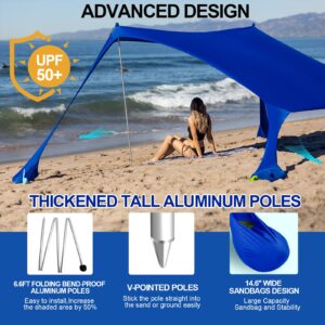 Buheco Beach Tent Pop Up Shade 10x10ft Beach Canopy Sun Shelter UPF50+ with 4 Foldable Poles-Portable Carrying Bag-Sand Shovel-Ground Pegs-Windproof Ropes for Outdoor Family Camping-Fishing- Picnic