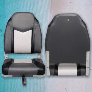 Leader Accessories A Pair of Elite Low/High Back Folding Fishing Boat Seat (2 Seats) (Black/Light Grey/Charcoal)