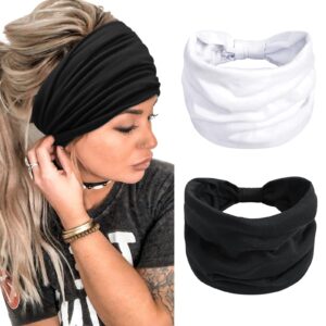 Headbands for Women 7'' Extra Wide Head Bands Non Slip Boho Women’s Hair Band Fashion Knotted Workout Yoga Turban Head Wraps African Hair Accessories