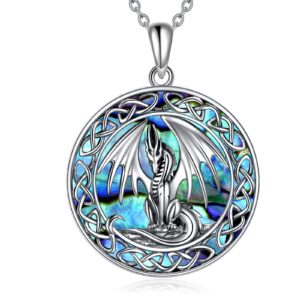 LUHE Dragon Necklace for Women Gifts Jewelry Sterling Silver Abalone Shell Irish Celtic Knot Dragon Pendant Necklace