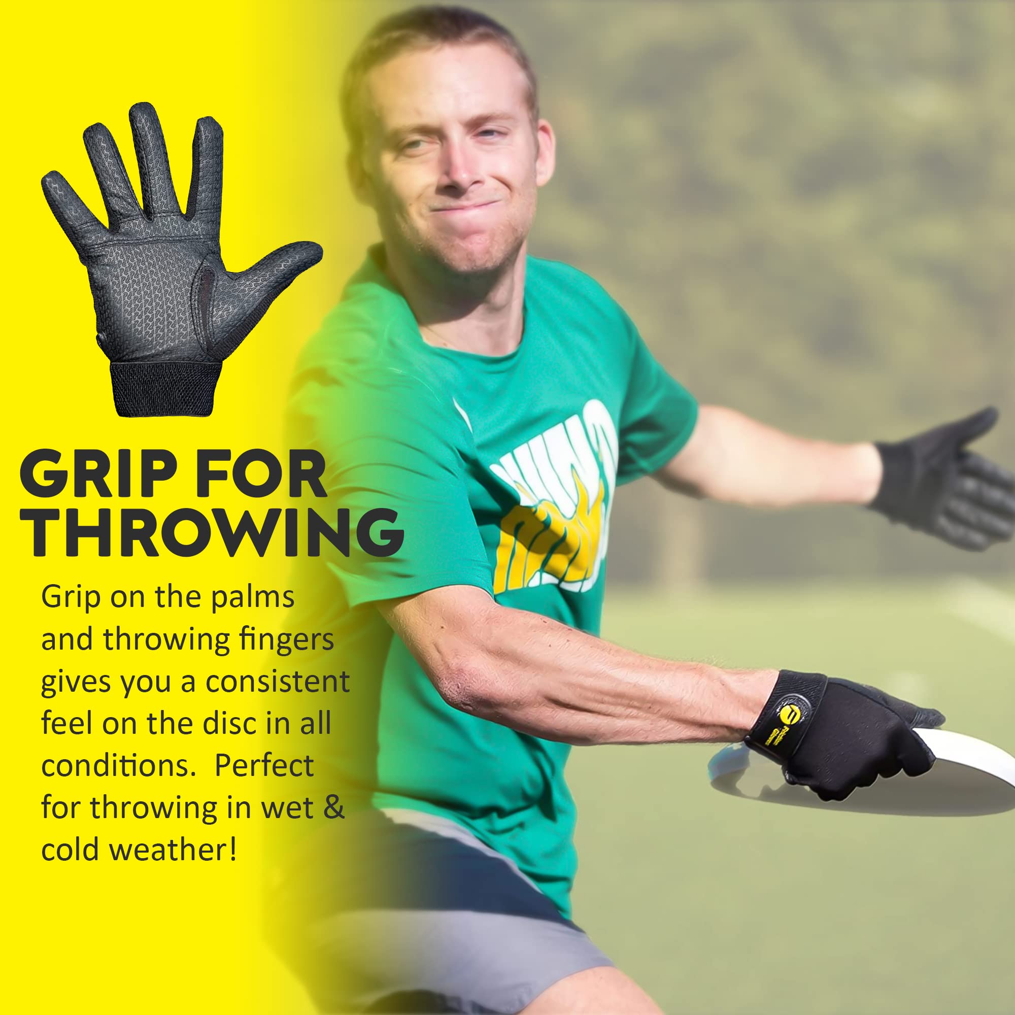 Friction Gloves - Ultimate Frisbee Gloves - Rubberized Palm & Fingers for Amazing Grip in All Conditions - Play Your Best in Any Weather - (Adult XXL)