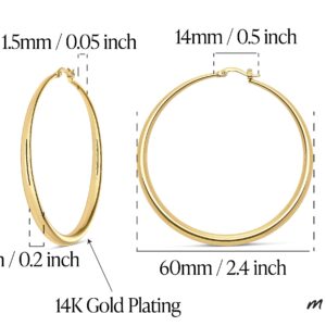 MILLA 14K Gold Hoop Earrings For Women, Silver Hoop Earrings & Rose Gold Earrings with Graduated Curvature (14K Gold Plated/Medium - 2.4 in)