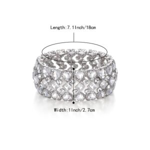 BriLove Wedding Bridal Bracelet for Women Heart Rhinestones Prismatic Stretch Bangle Bracelet Clear Silver-Tone