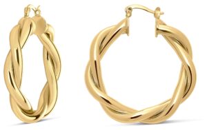 milla gold twist earrings - thick silver hoop earrings for women - big chunky 14k gold statement earrings (40 mm - 1.6 in)