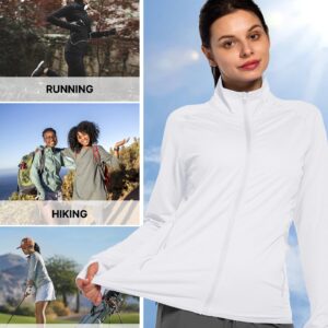 Women UPF 50+ UV Sun Protection Shirt Long Sleeve Golf Light Jacket SPF Hiking Running Shirts with Zip Pockets White XXL