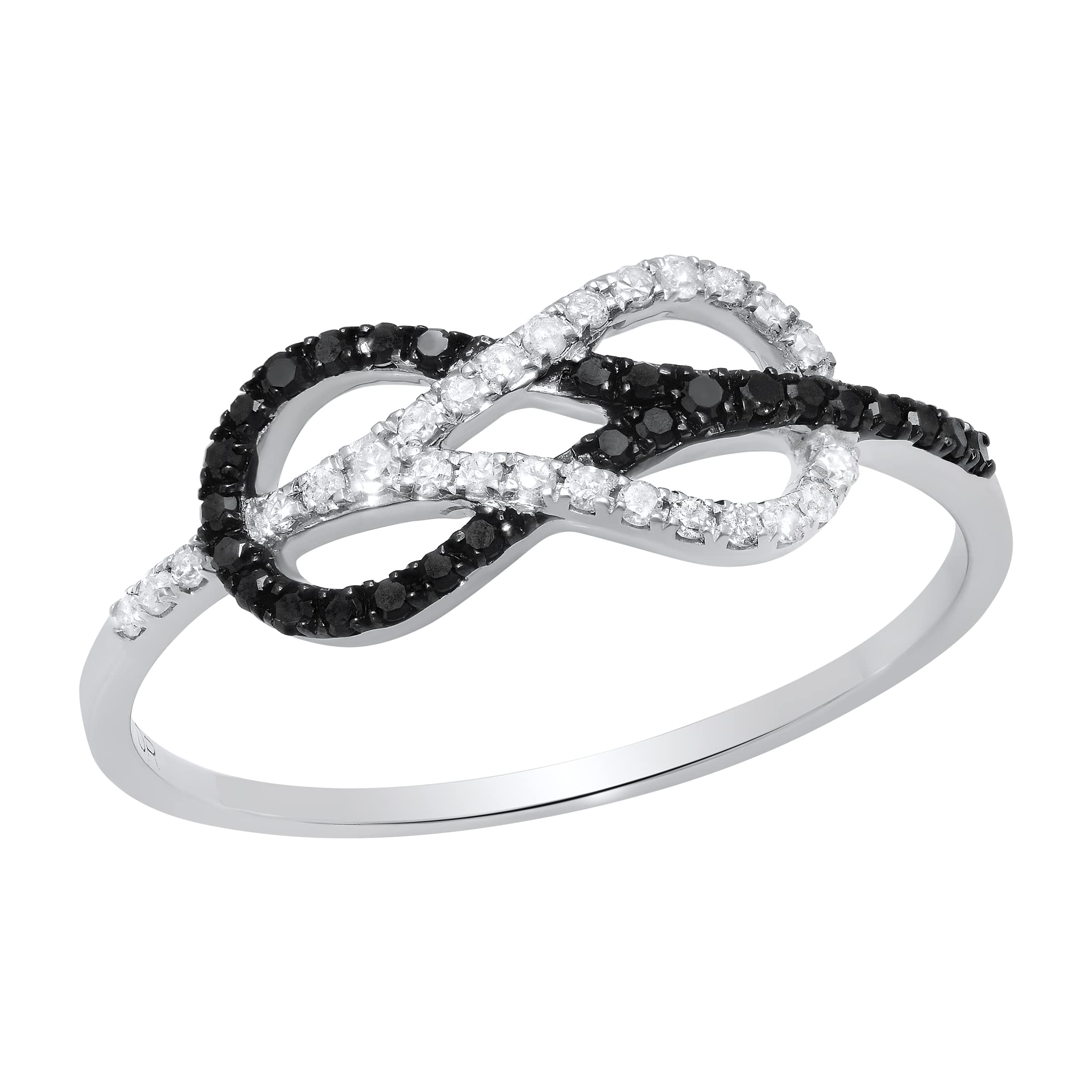 Dazzlingrock Collection 0.35 Carat (ctw) Round Black & White Diamond Women Infinity Right Hand Ring 1/3 CT | 14K White Gold, Size 10