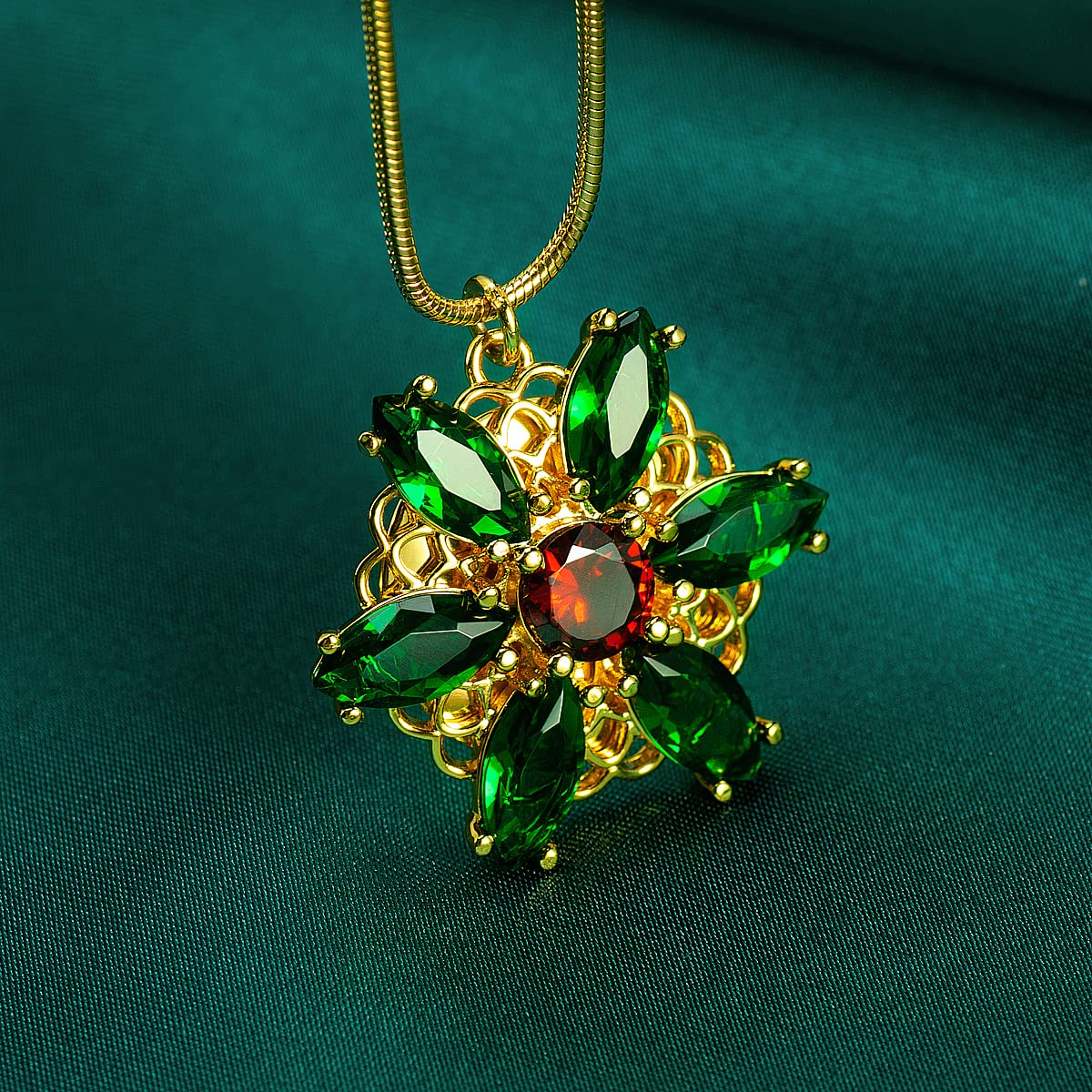 Confede Anastasia Necklace-Lost Princess Inspired Together In Paris Emerald Stone Flower Necklace for Women, Green