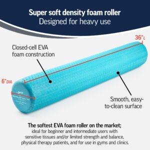 OPTP PRO-Roller Super Soft Density Foam Roller 36 in - Light Blue Low Density Foam Roller for Exercise, and Gentle Massage Foam Roller for Physical Therapy 36" x 6" Round