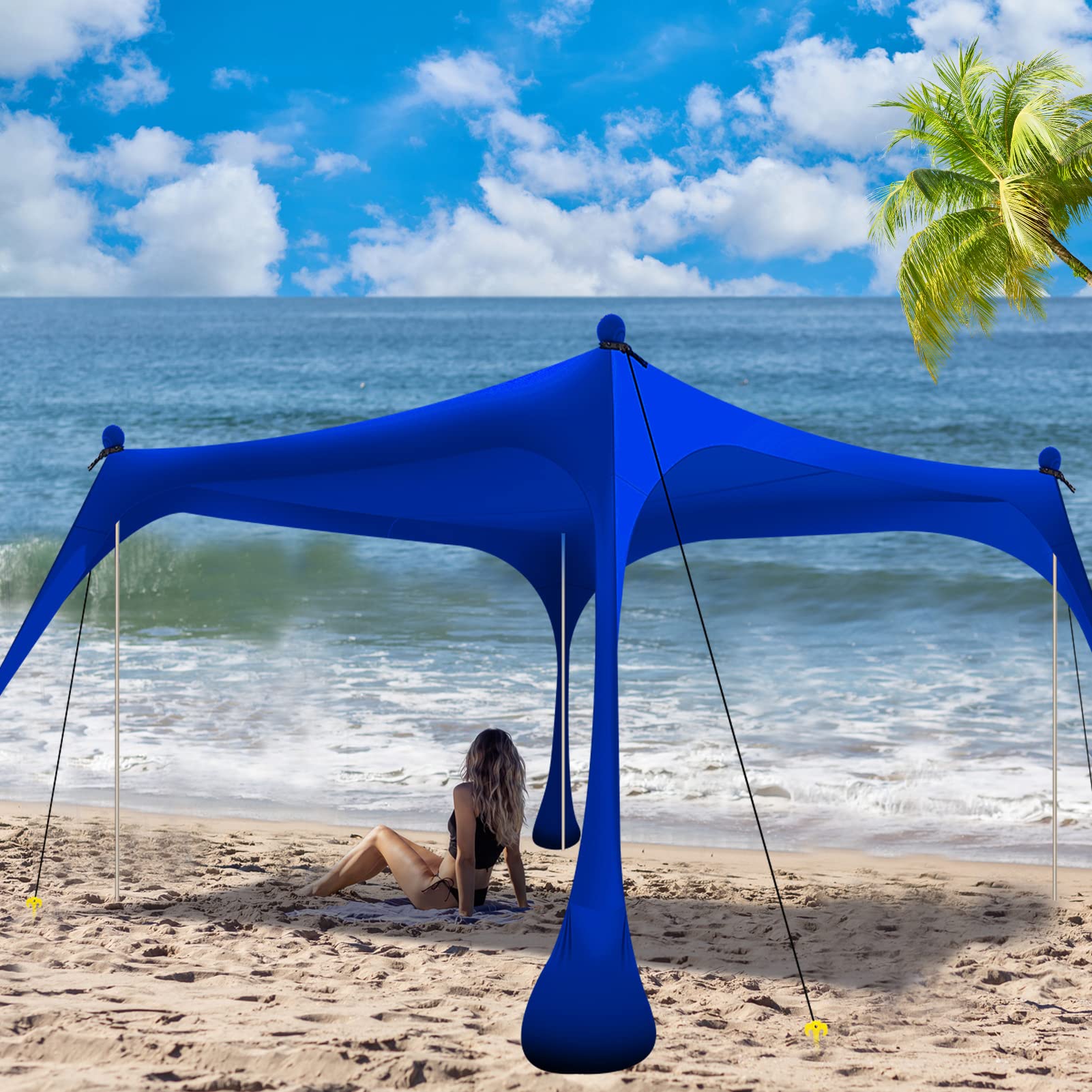 Buheco Beach Tent Pop Up Shade 10x10ft Beach Canopy Sun Shelter UPF50+ with 4 Foldable Poles-Portable Carrying Bag-Sand Shovel-Ground Pegs-Windproof Ropes for Outdoor Family Camping-Fishing- Picnic