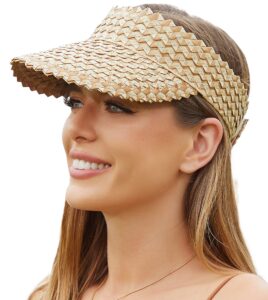 straw visors for women, visors for women wide brim, beach hats for women foldable, hand woven sun hats for women (smoky)