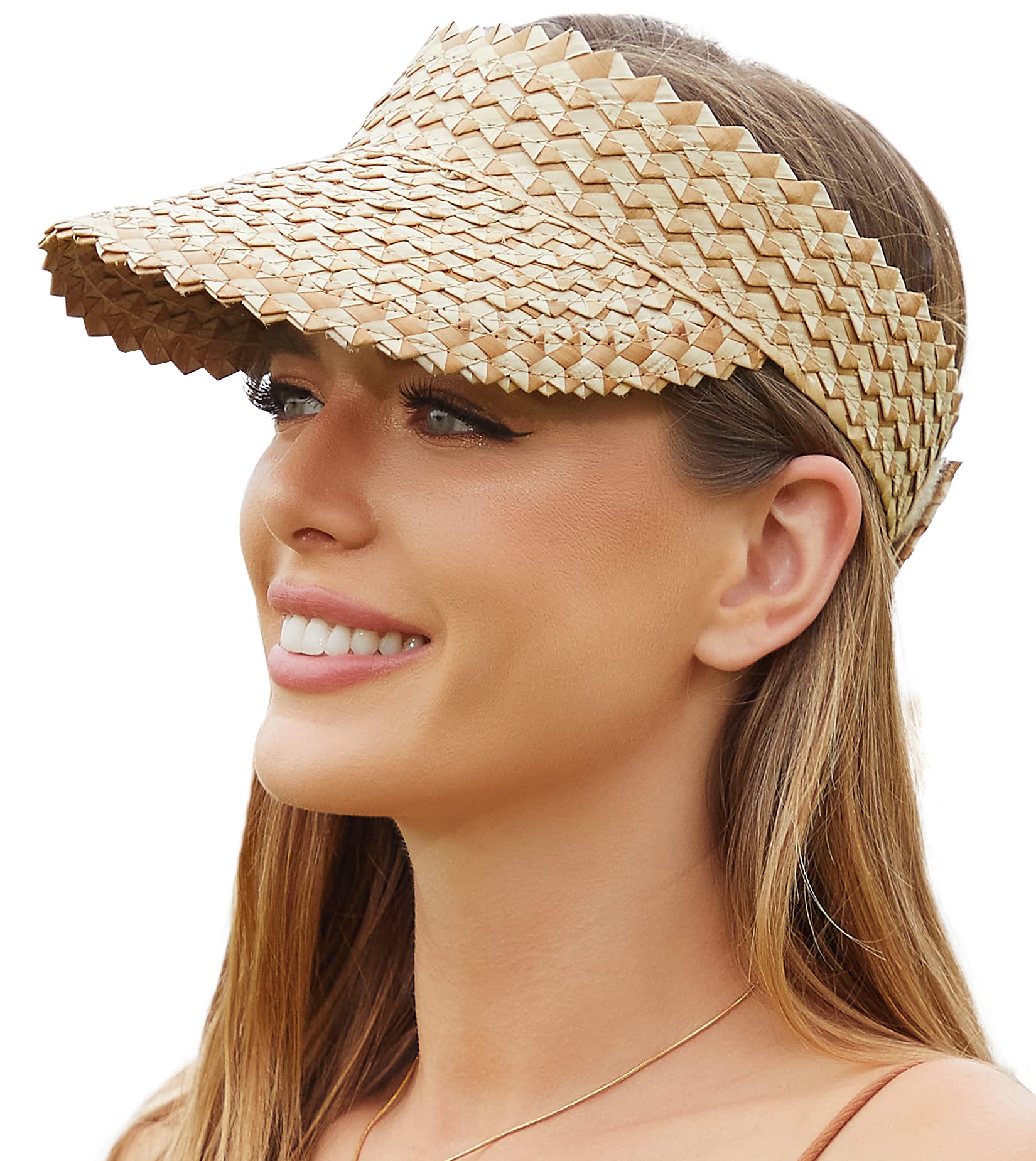 Straw Visors for Women, Visors for Women Wide Brim, Beach Hats for Women Foldable, Hand Woven Sun Hats for Women (Smoky)