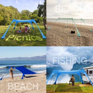 Buheco Beach Tent Pop Up Shade 10x10ft Beach Canopy Sun Shelter UPF50+ with 4 Foldable Poles-Portable Carrying Bag-Sand Shovel-Ground Pegs-Windproof Ropes for Outdoor Family Camping-Fishing- Picnic