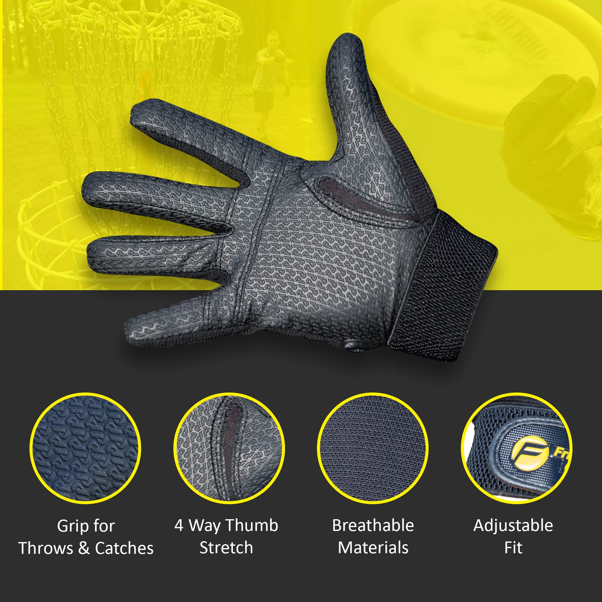 Friction Gloves - Ultimate Frisbee Gloves - Rubberized Palm & Fingers for Amazing Grip in All Conditions - Play Your Best in Any Weather - (Adult XXL)