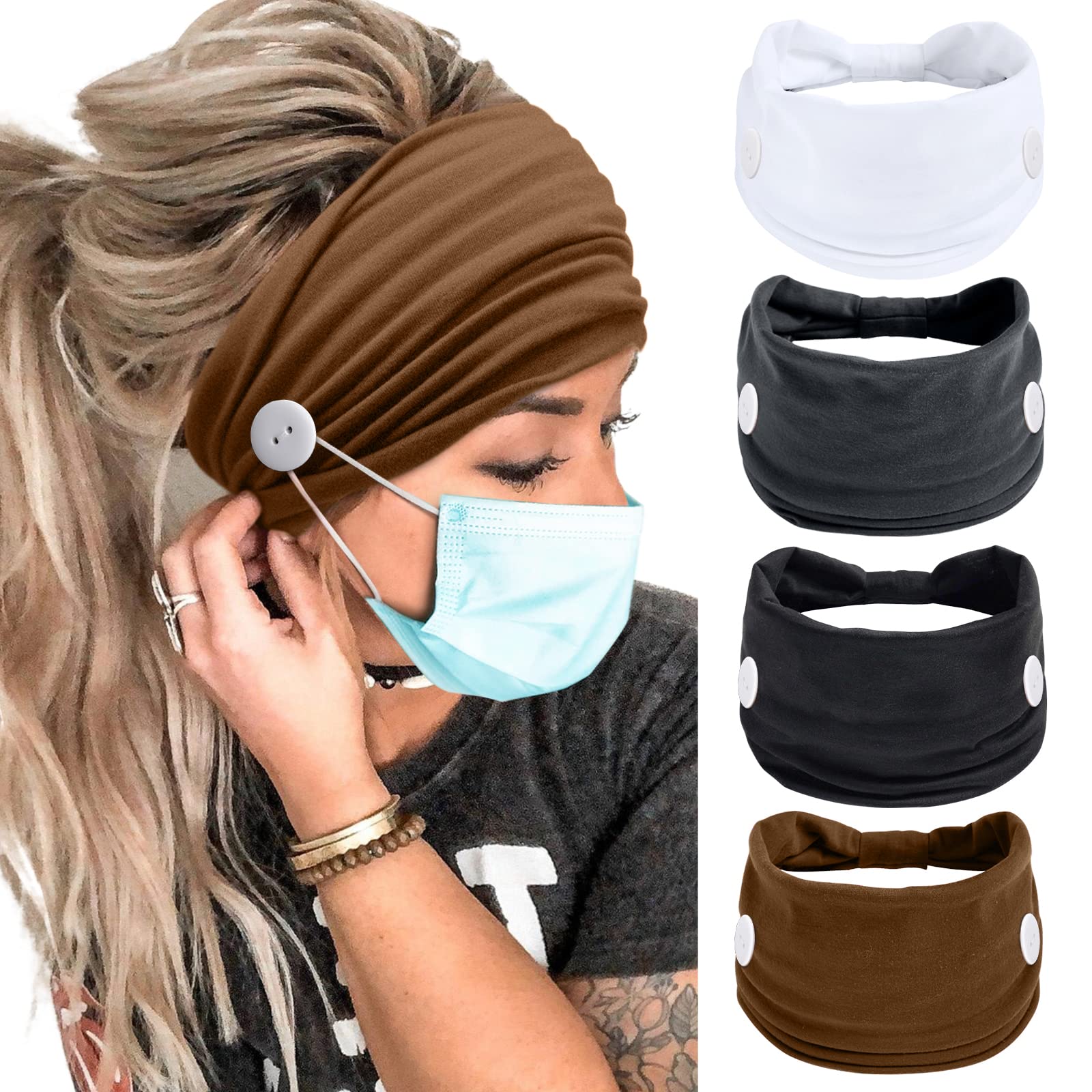 Button for Mask Women Nurses Headband No Slip Elastic Ear Protection Men Doctors Hairband Knotted Sport Sweatband Head Bands for Protect Ear