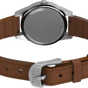 Timex x Peanuts Expedition Scout 40mm Watch – Take Care of The Earth Silver-Tone Case Natural Dial with Brown Ecco DriTan Leather Strap