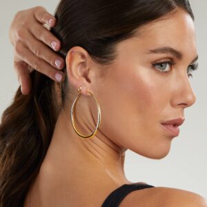 MILLA 14K Gold Hoop Earrings For Women, Silver Hoop Earrings & Rose Gold Earrings with Graduated Curvature (14K Gold Plated/Medium - 2.4 in)