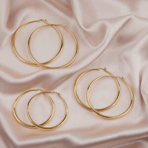 MILLA 14K Gold Hoop Earrings For Women, Silver Hoop Earrings & Rose Gold Earrings with Graduated Curvature (14K Gold Plated/Medium - 2.4 in)