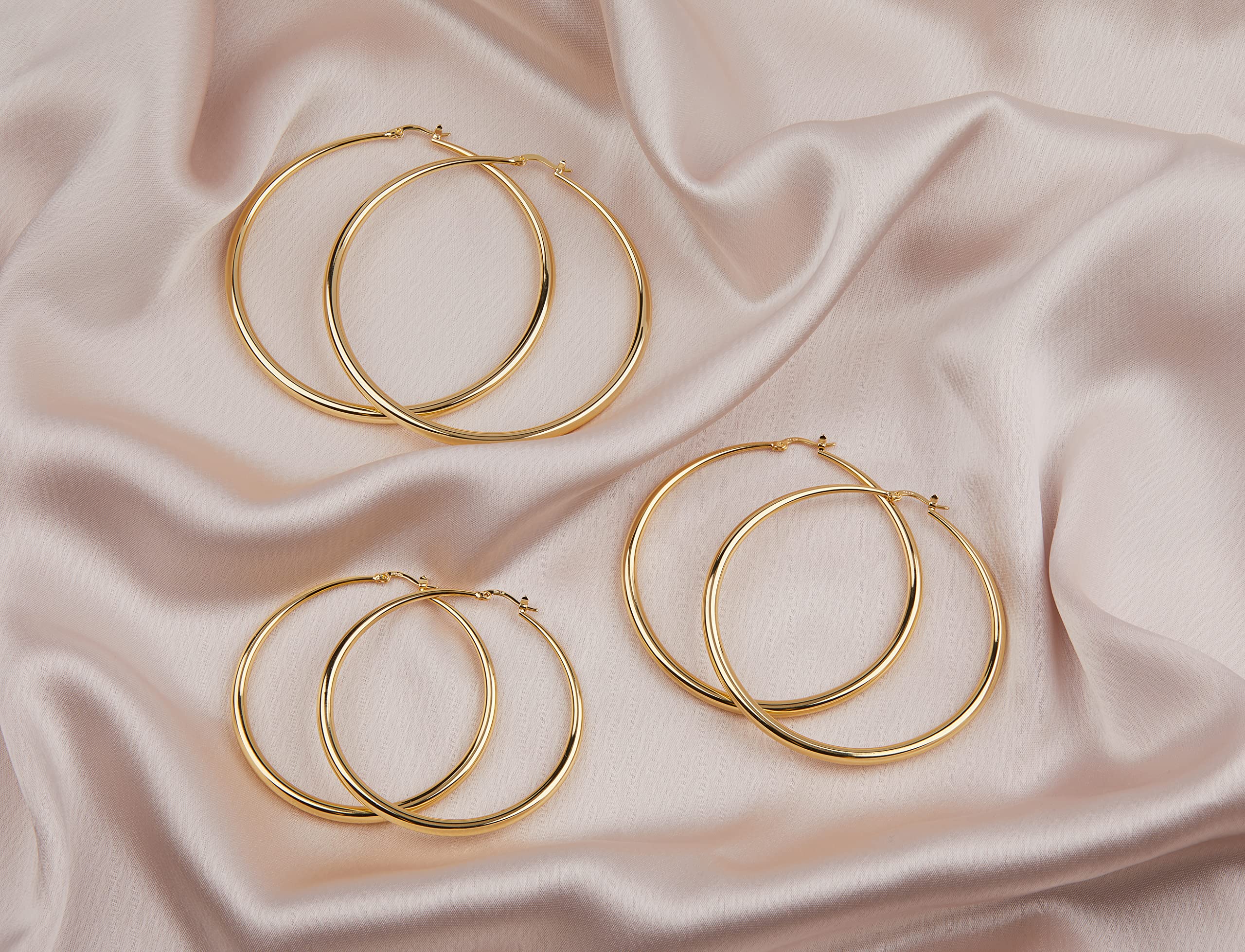 MILLA 14K Gold Hoop Earrings For Women, Silver Hoop Earrings & Rose Gold Earrings with Graduated Curvature (14K Gold Plated/Medium - 2.4 in)