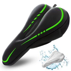 ronux narrow gel bike seat cushion - extra soft comfy bicycle seat cover - [ extra memory foam & gel ] for peloton bike, stationary, exercise, electric, road & mountain bikes - women & men - green