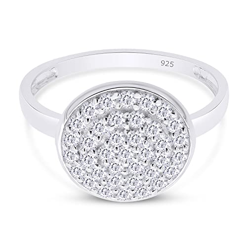 Wishrocks Round Cut White Cubic Zirconia Pave Disc Ring Jewelry For Women in 14k White Gold Over Sterling Silver Ring Size- 7