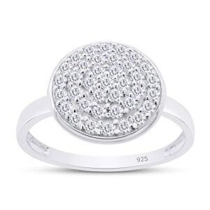 Wishrocks Round Cut White Cubic Zirconia Pave Disc Ring Jewelry For Women in 14k White Gold Over Sterling Silver Ring Size- 7