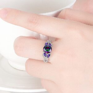 Awmnjtmgpw 925 Sterling Silver Rainbow Topaz Ring Women's Engagement Ring Princess Cut Diamond Ring Colorful Diamond Ring Size 6-10 (Size 7)