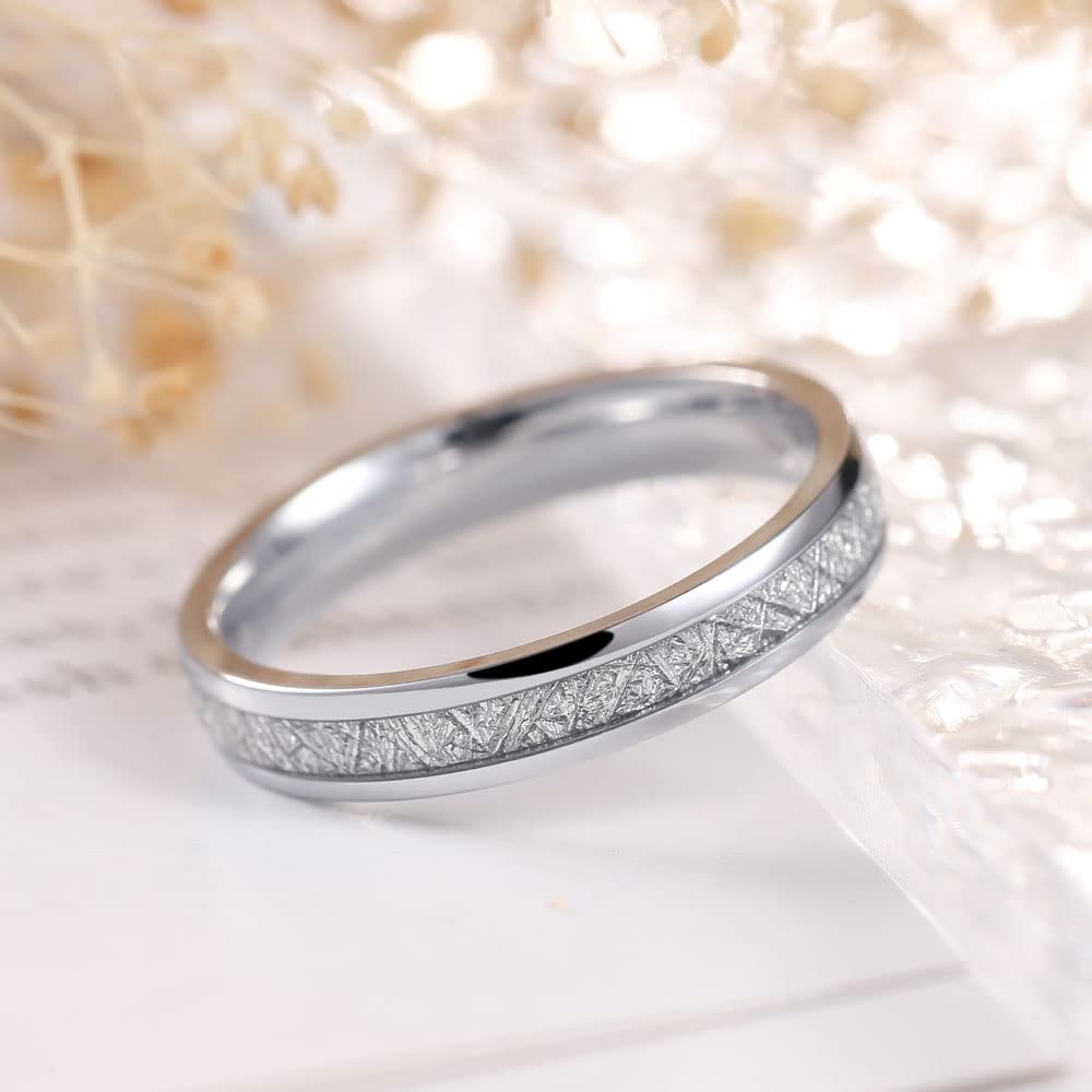 THREE KEYS JEWELRY Women Wedding Hunting 4mm Bands Titanium Viking Carbide Meteorite Ring with Jewels Polished Infinity Unique for Her Silver size 6.5A size 6.5