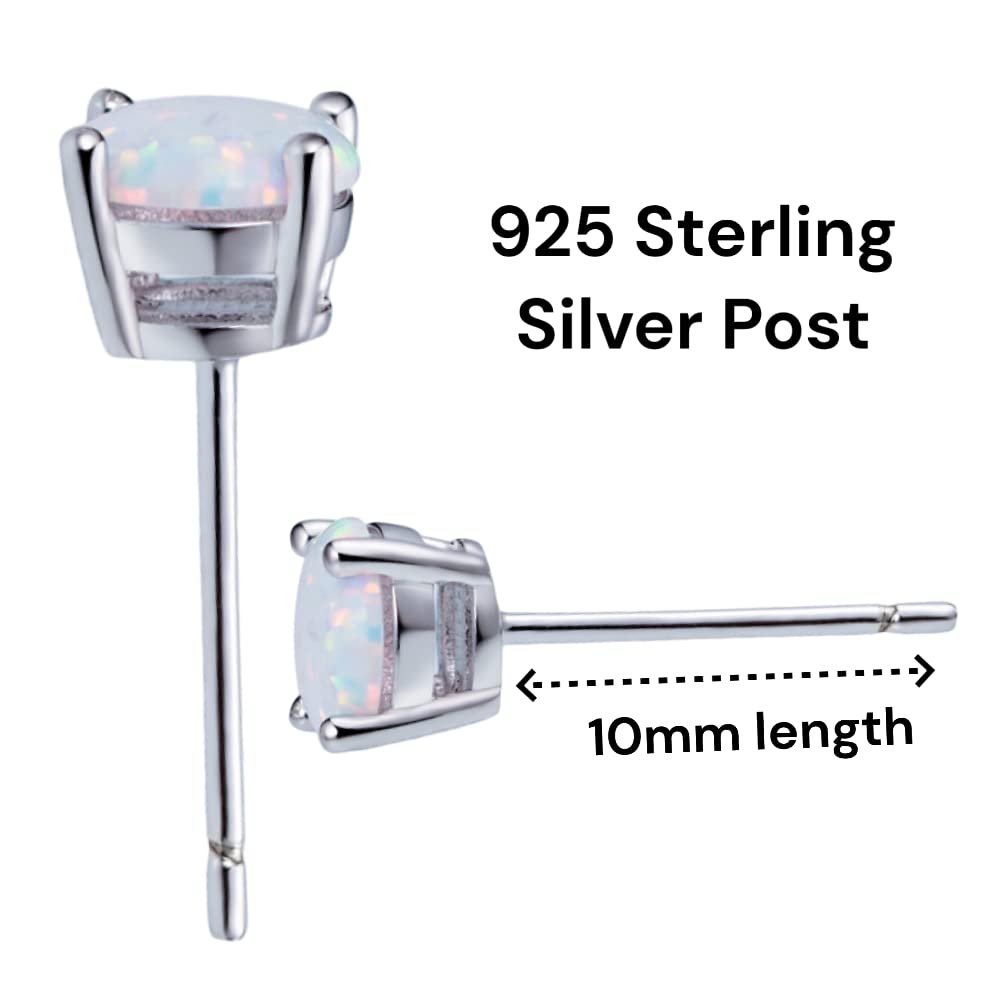 Minkaa Daisy Opal Stud Earrings 6mm Round Sterling Silver - October Birthstone - Skin-Friendly Unisex Opal Earrings Studs - Earrings for Women & Men - 4 Prong Setting Gem Earrings, Gold - Opal