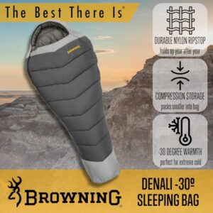 Browning Camping Denali -30° Mummy Sleeping Bag, Charcoal/Gray