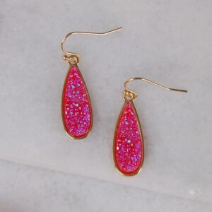 Humble Chic Simulated Druzy Drop Dangles - Sparkly Long Teardrop Dangly Earrings for Women, Gold - Hot Pink Stone